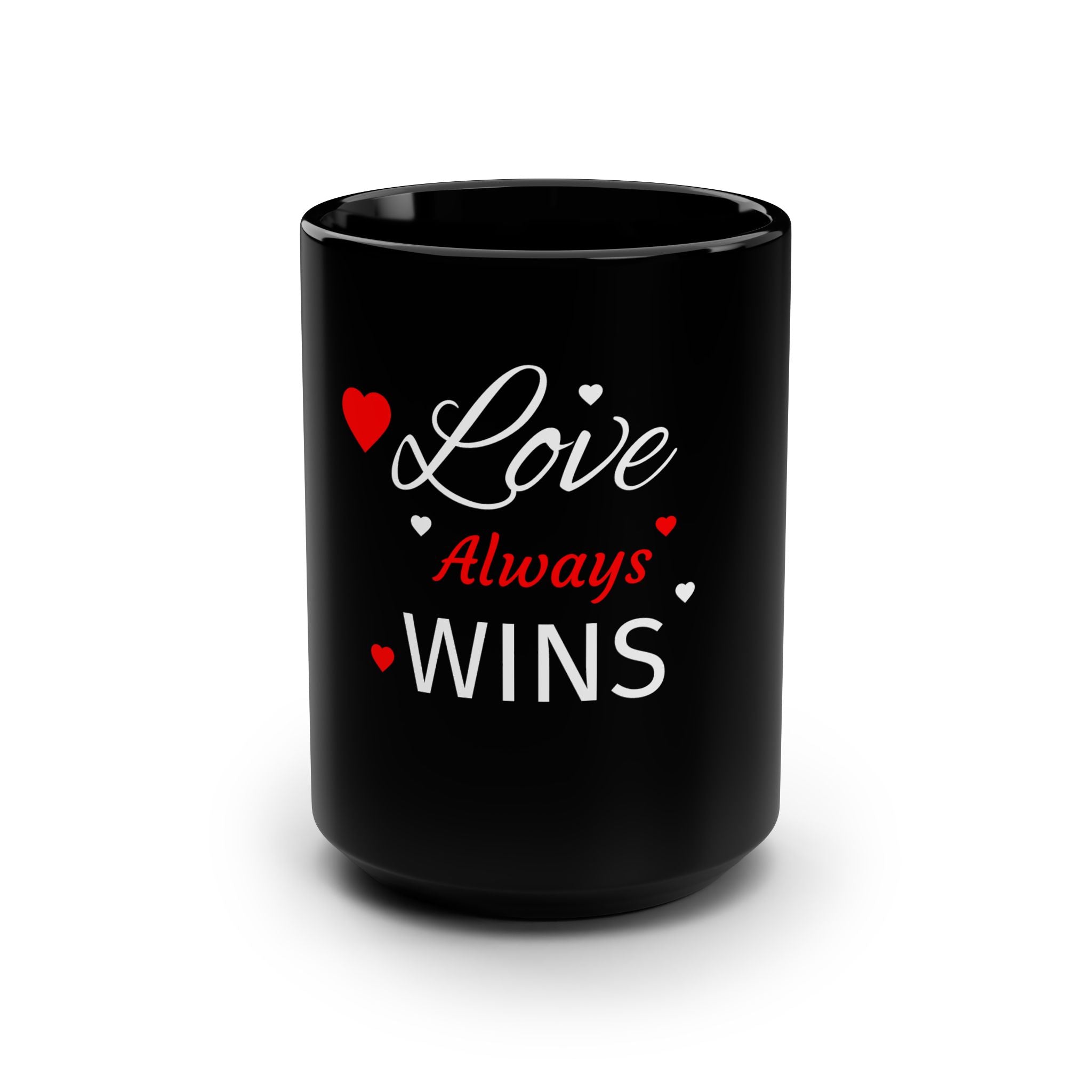Love Always Wins Black Mug, 15oz